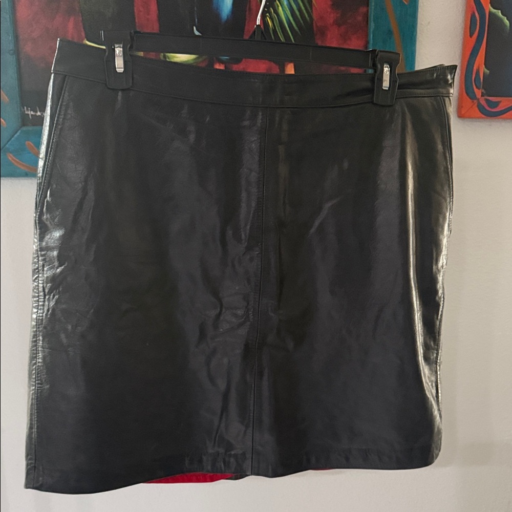 Vintage 2001 Tommy Hilfiger Black Leather Mini Skirt size 16w